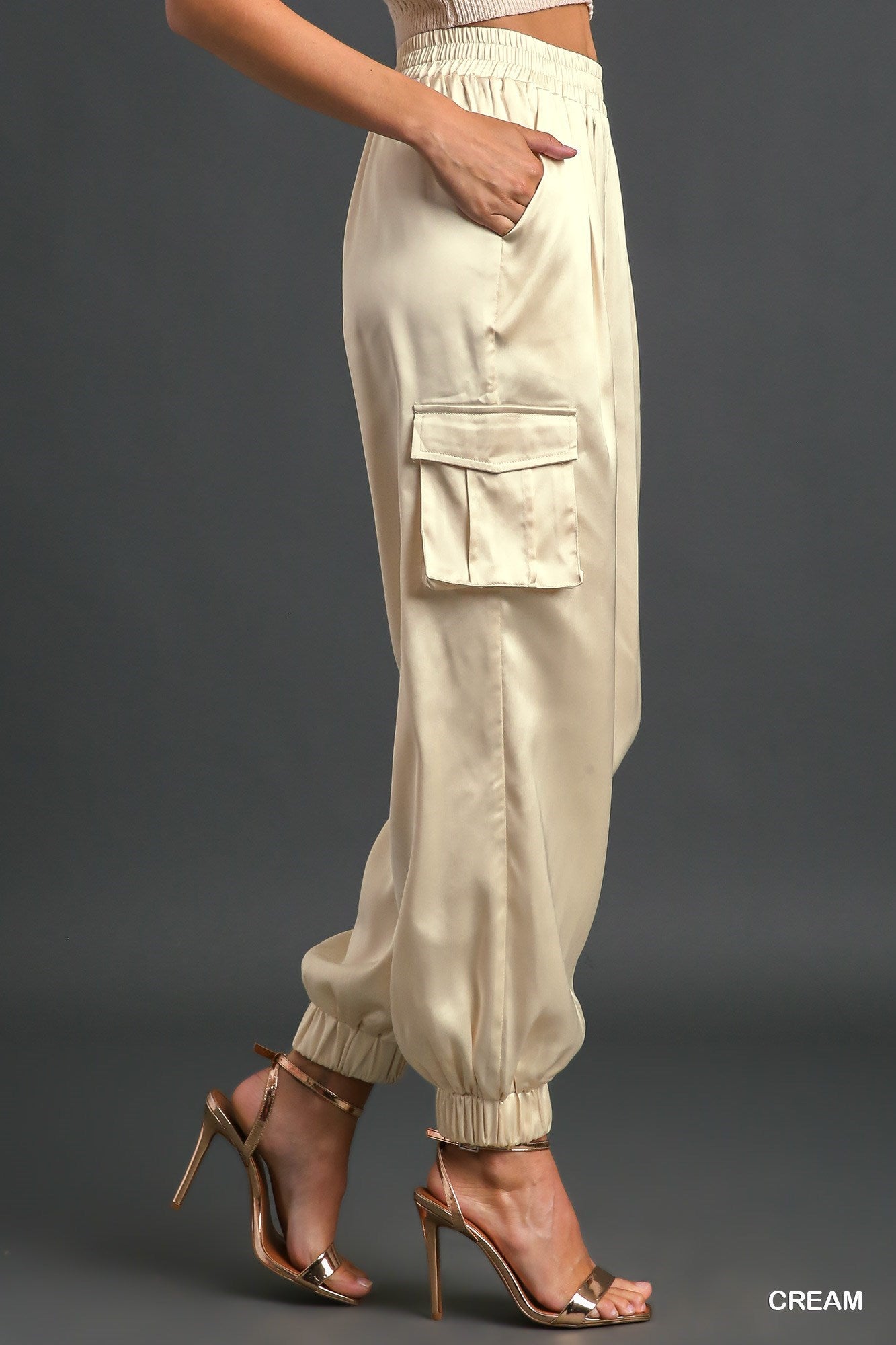 Cream Cargo Satin Joggers