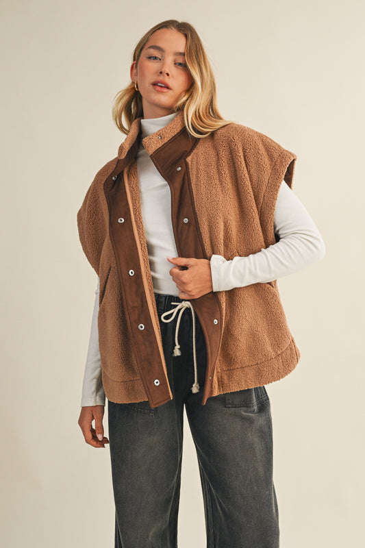 Camel Snap Button Down Vest Jacket