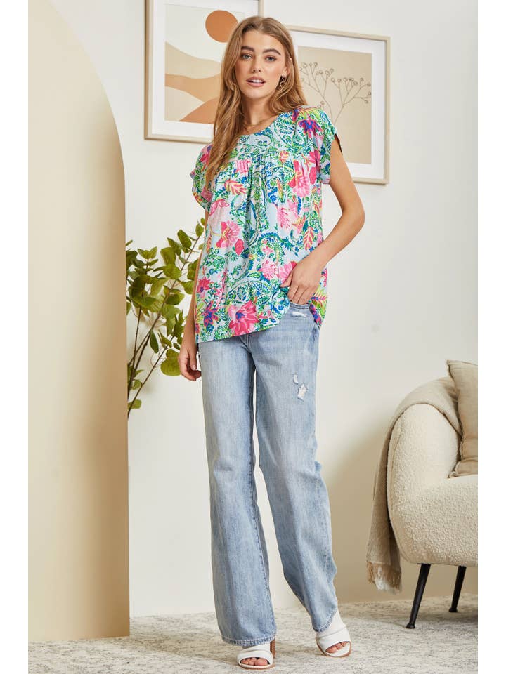 Carmen Printed Floral Top with Dolman Sleeves