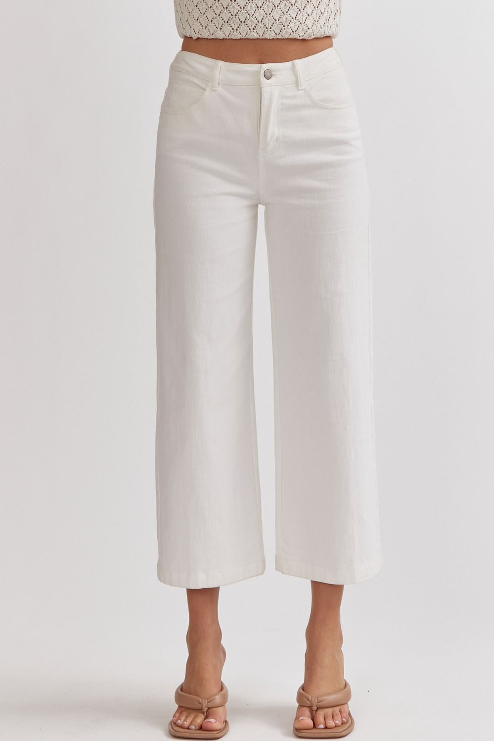 Whitw Acid wash high waisted wide leg pants