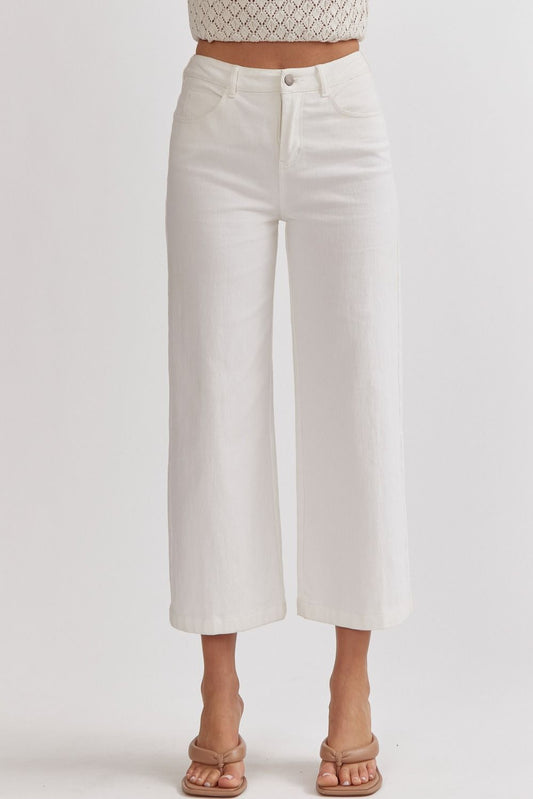 White Acid wash high waisted wide leg pants