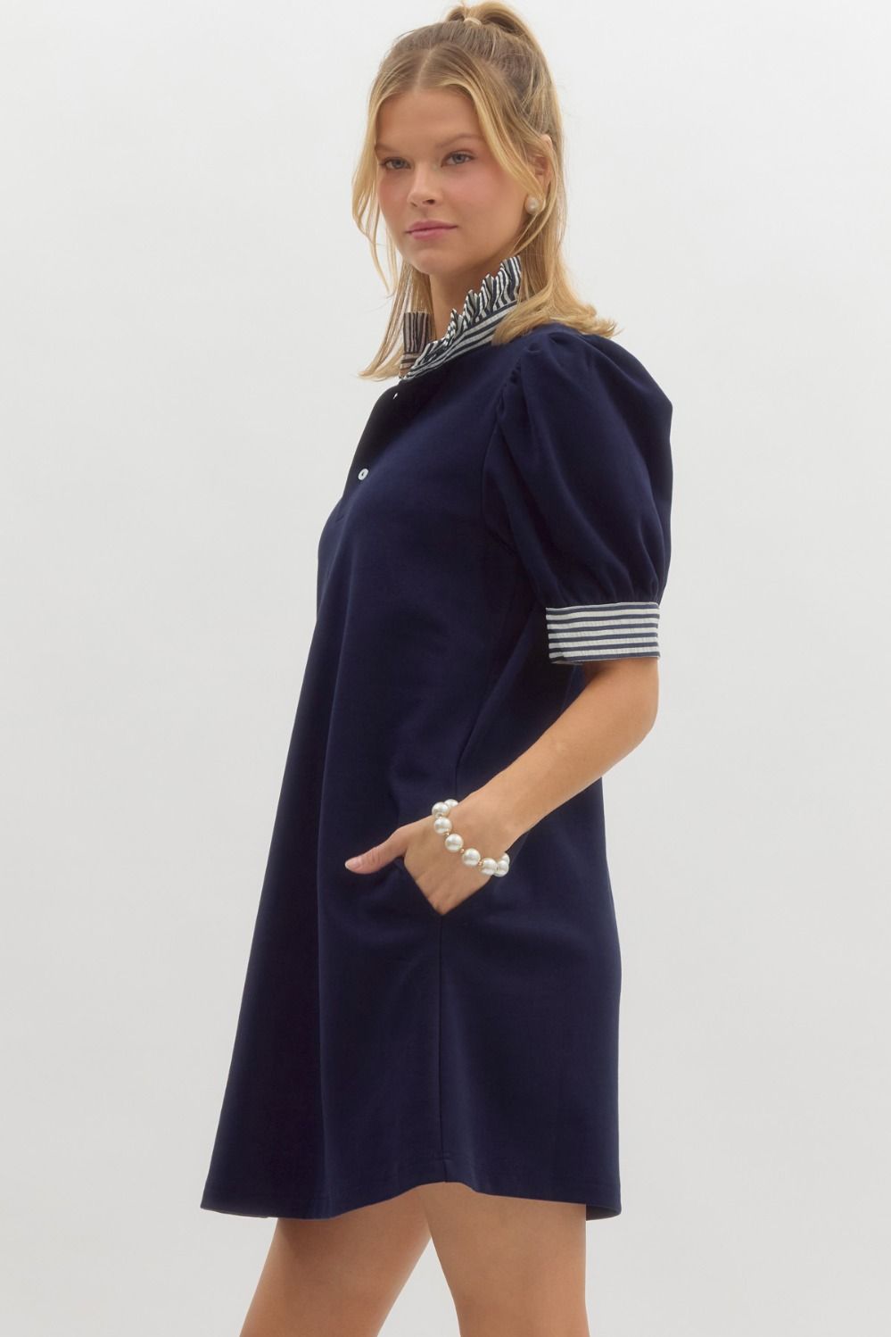 Navy Solid short sleeve pullover polo dress