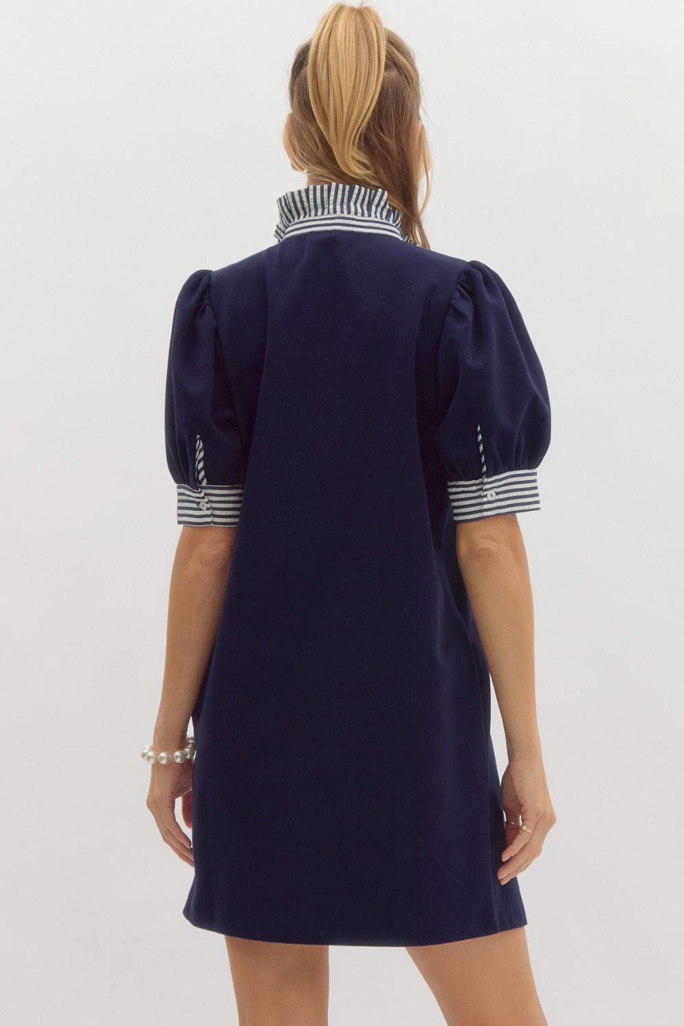 Navy Solid short sleeve pullover polo dress