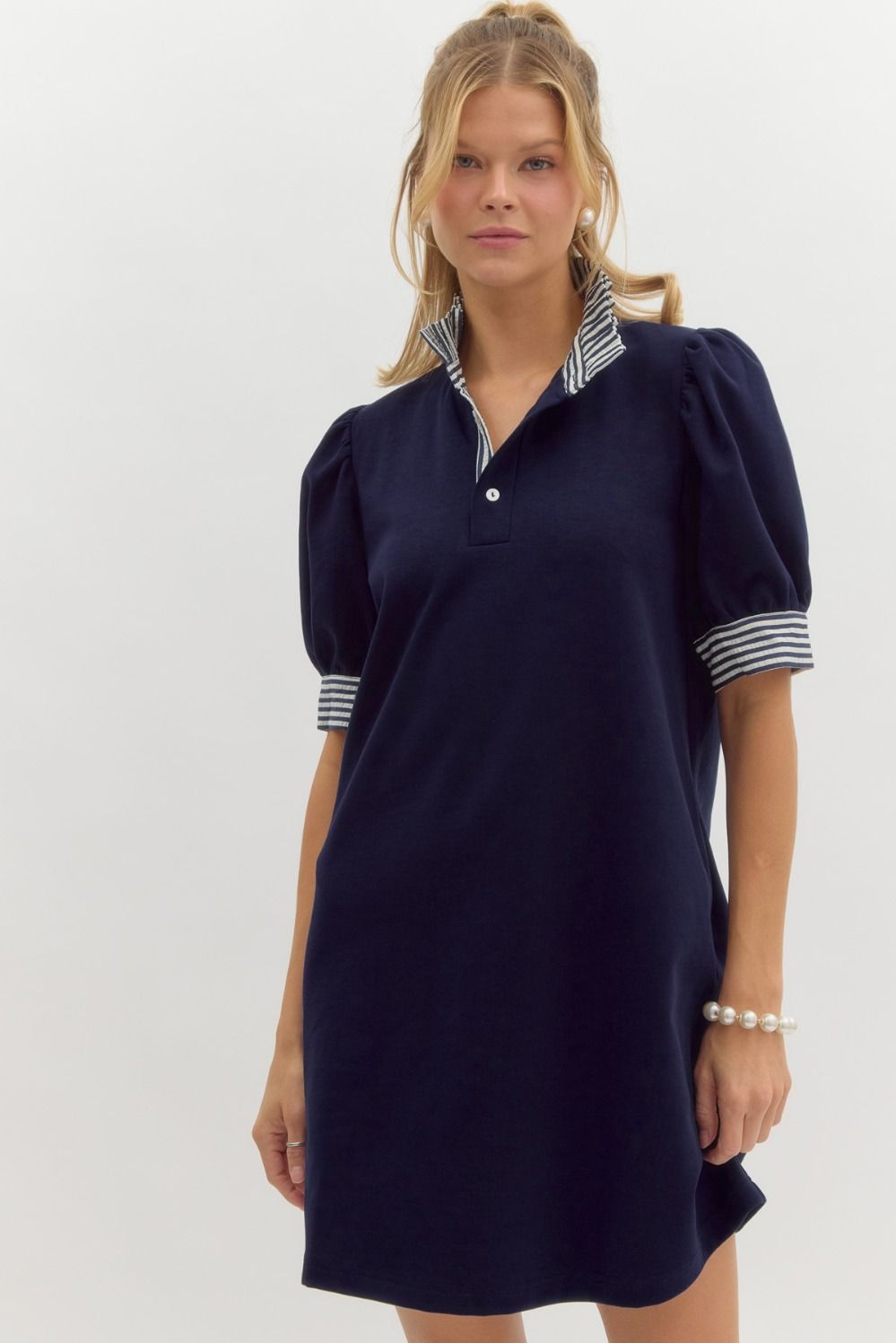 Navy Solid short sleeve pullover polo dress