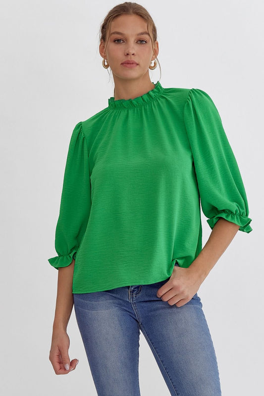 Kelly Green solid half sleeve mock neck top