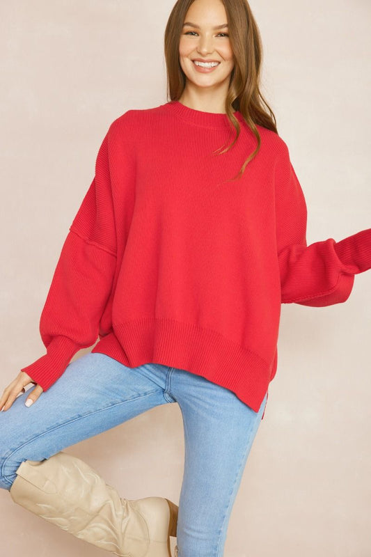 Red oversized knit sweater