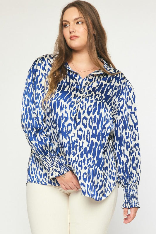 Midnight Animal print collared button up long sleeve top f