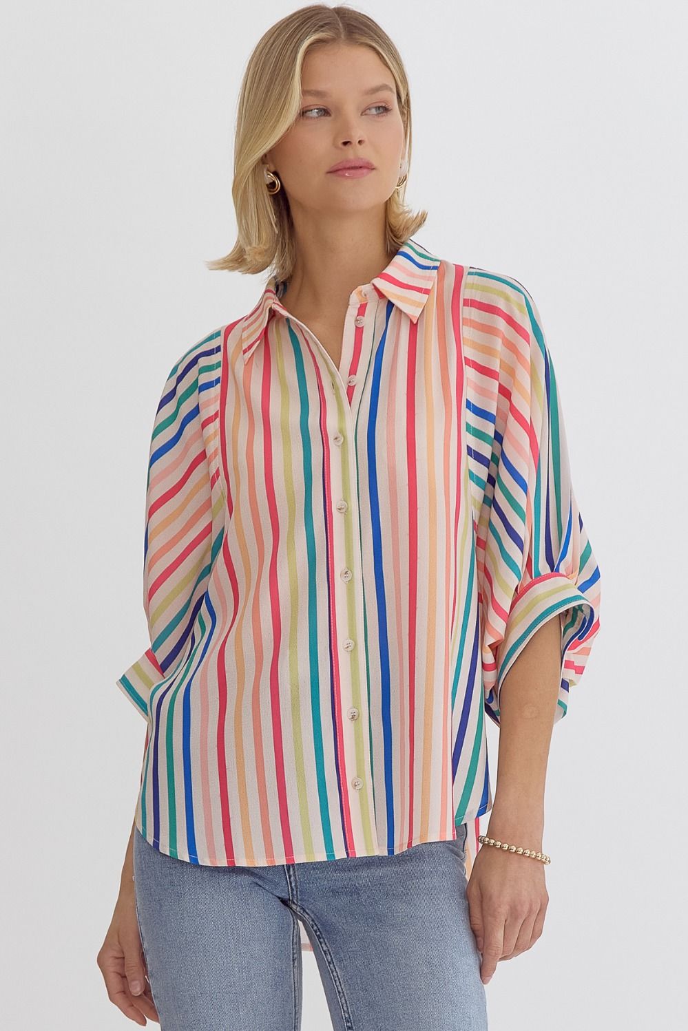 Multicolor stripe button down blouse