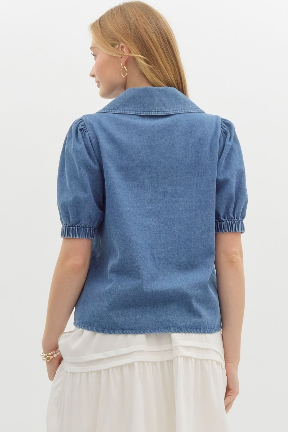 Denim short elasticated sleeve top