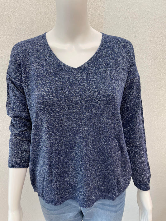 Blue Shimmer V Neck Top