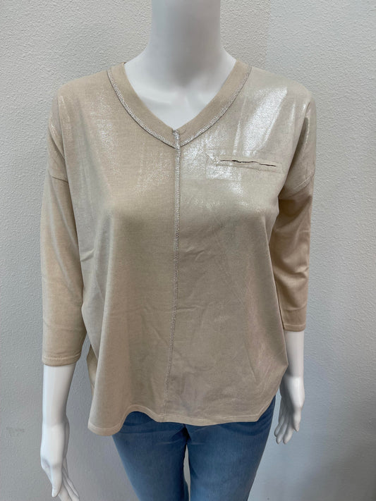 Gold Shimmer V Neck Tee