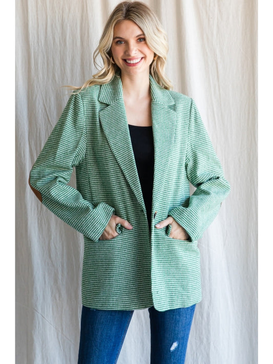 Green and White houndstooth pattern blazer