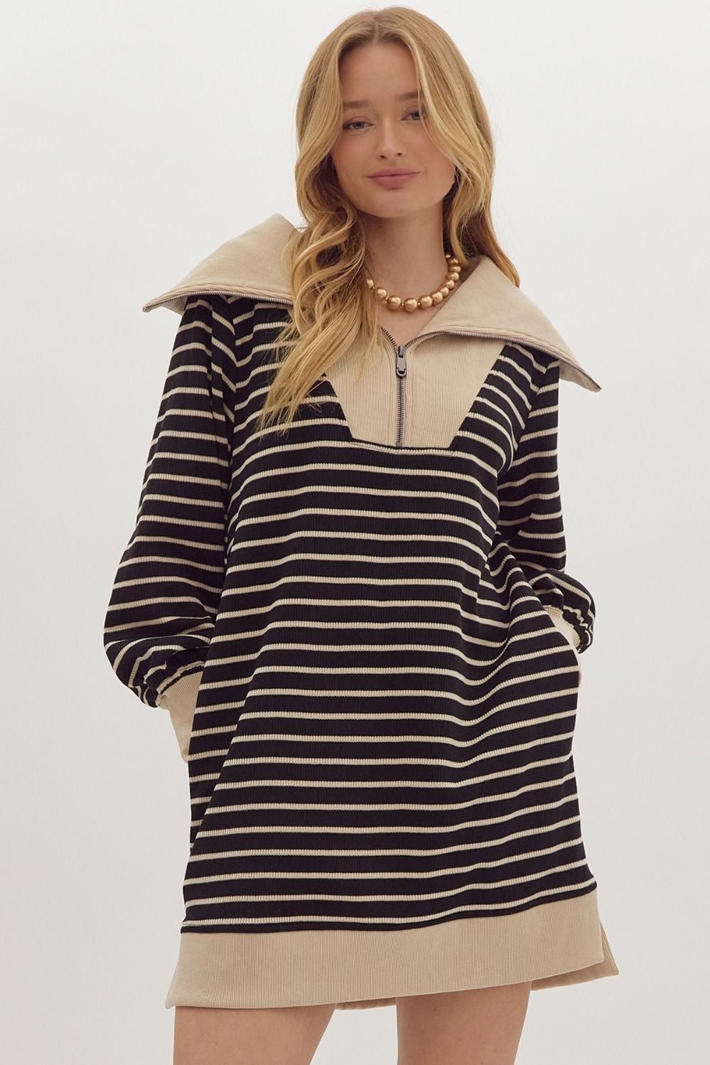 Black Stripe Sweater Dress