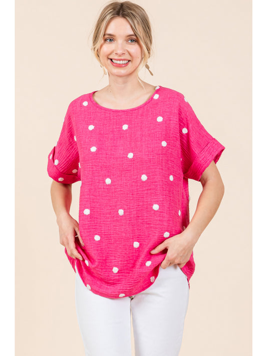 Pink dot pattern textured top