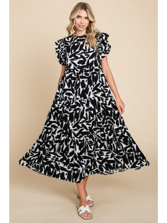 Black and White print midi dress