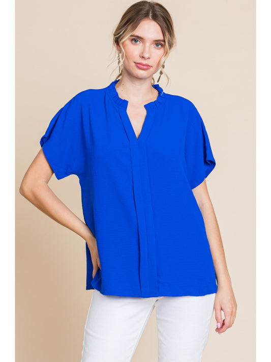 Royal Blue solid top with slit neck blouse