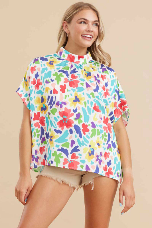 Flower print top with a mock neck