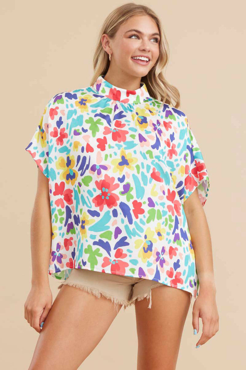 Flower print top with a mock neck