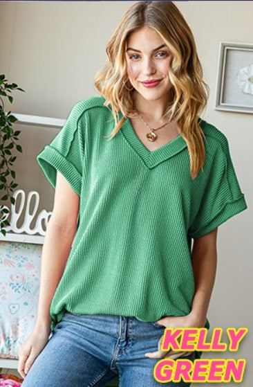 KELLY GREEN PLUS SOLID URBAN RIBBED TOP