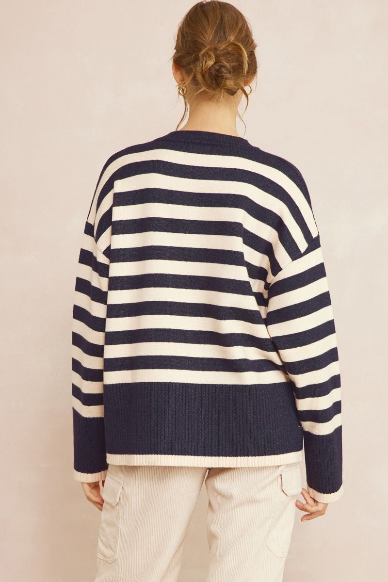 Dark navy oversized stripe print sweater