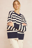 Dark navy oversized stripe print sweater