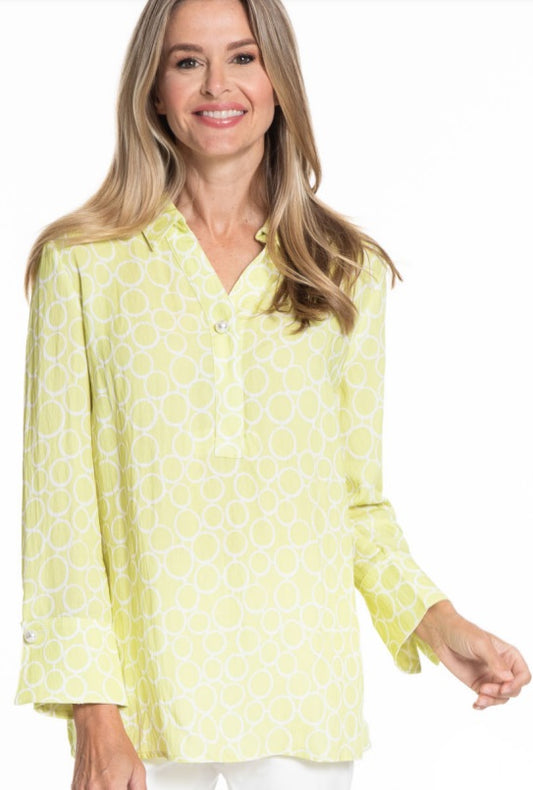Lime and White Print Popover Tunic with Pearl Detail