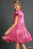 Pink Satin Babydoll Tiered Dress