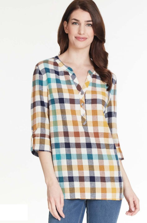 VENTANA WOVEN PLAID TOP - MULTI