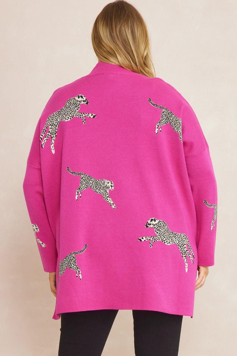 Pink cheetah print mock neck long sleeve sweater