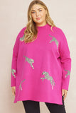 Pink cheetah print mock neck long sleeve sweater