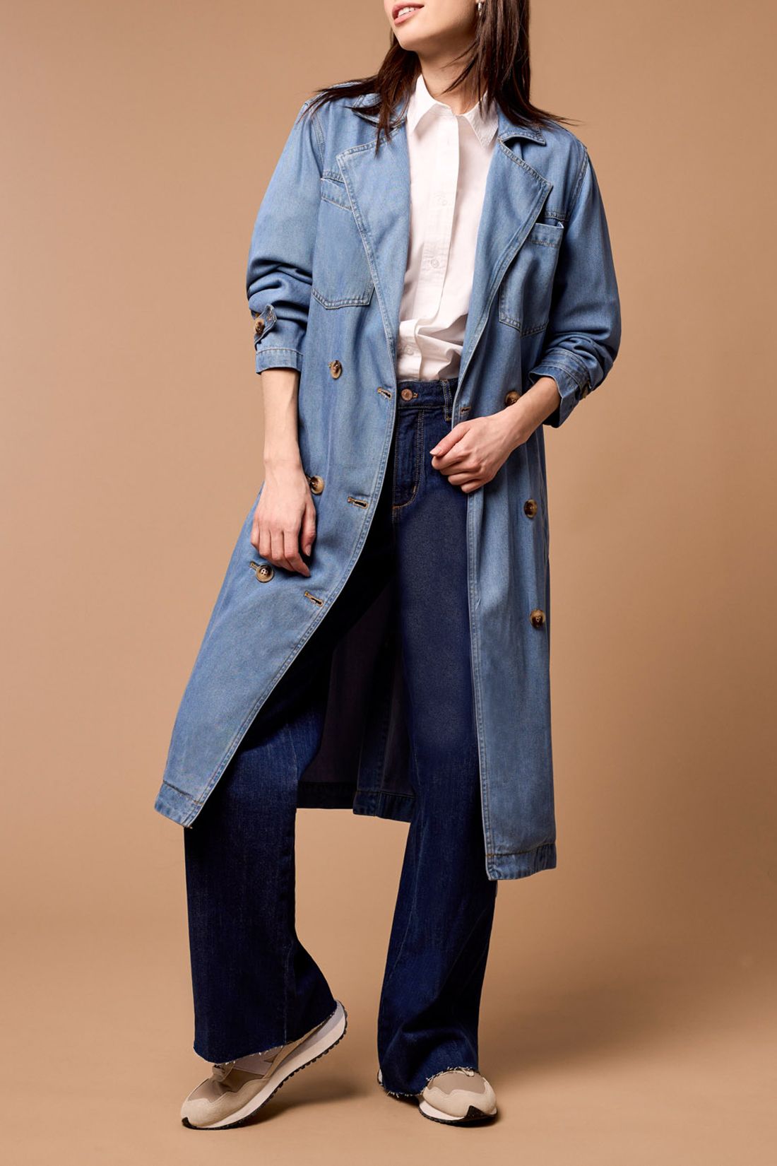 DENIM TRENCH W/REMOVABLE BELT-SOFTBLUE