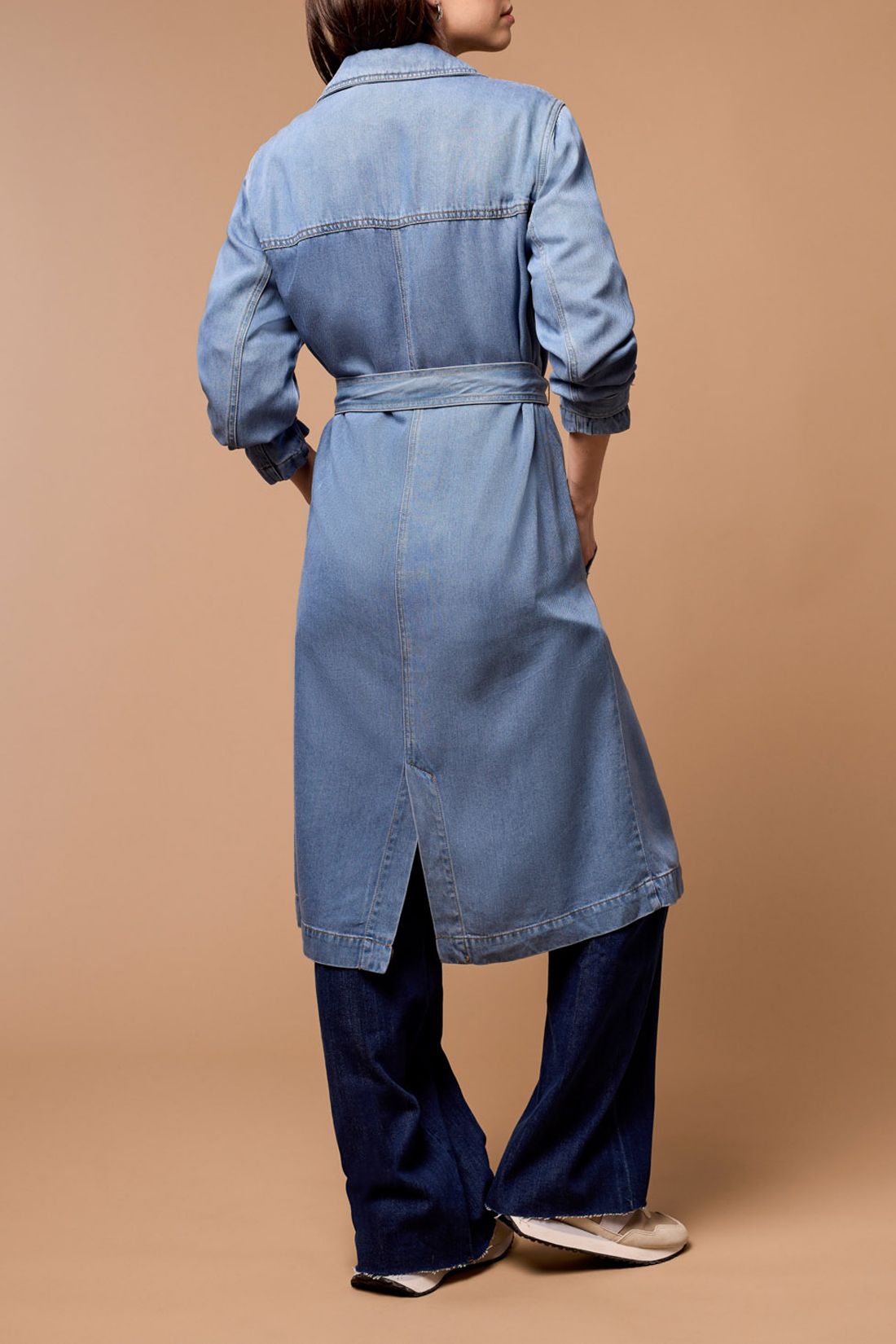 DENIM TRENCH W/REMOVABLE BELT-SOFTBLUE