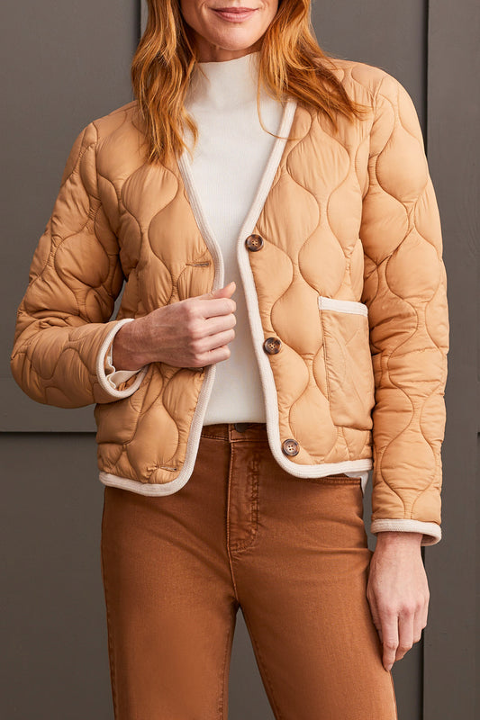 LONG SLEEVE  BUTTON FRT PUFFER JACKET-TAN