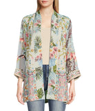 Embroidered Mixed Floral Print Open Front Kimono Jacket