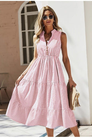 Pink and White Stripe Sleeveless Dress