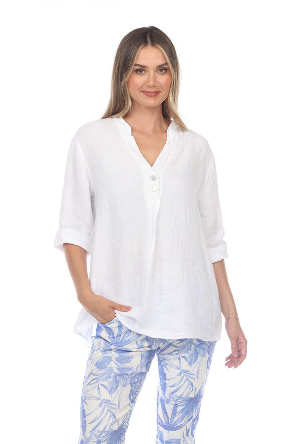 White Linen Two Button Blouse