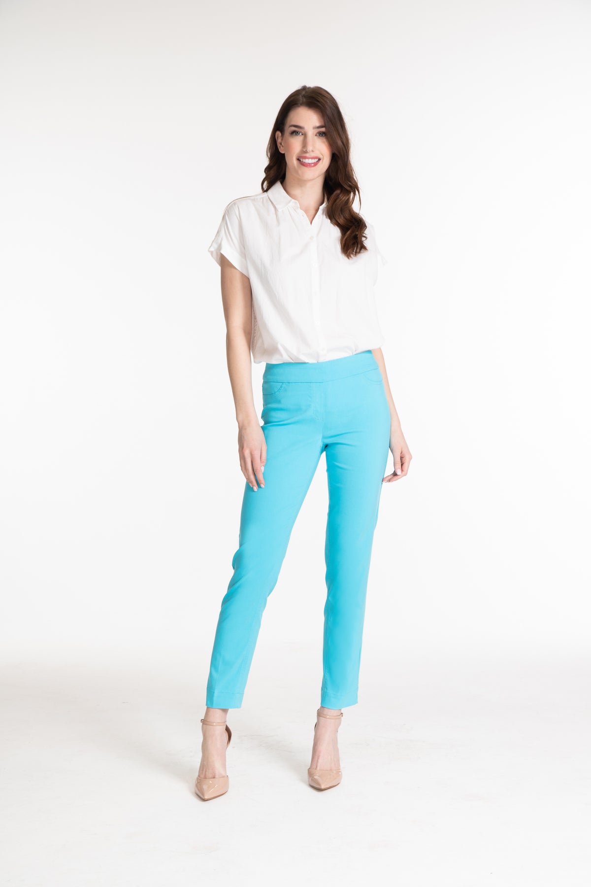 Light Turquoise Pull On Ankle Pant