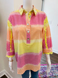 Rainbow Check Shirt with Ric-Rac Sleeve