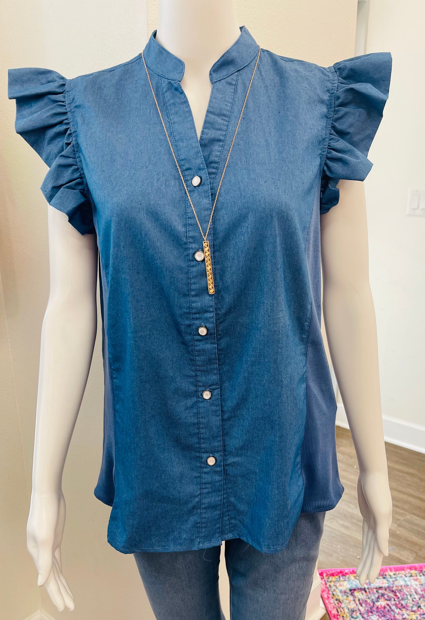 Denim Flutter Sleeve Top