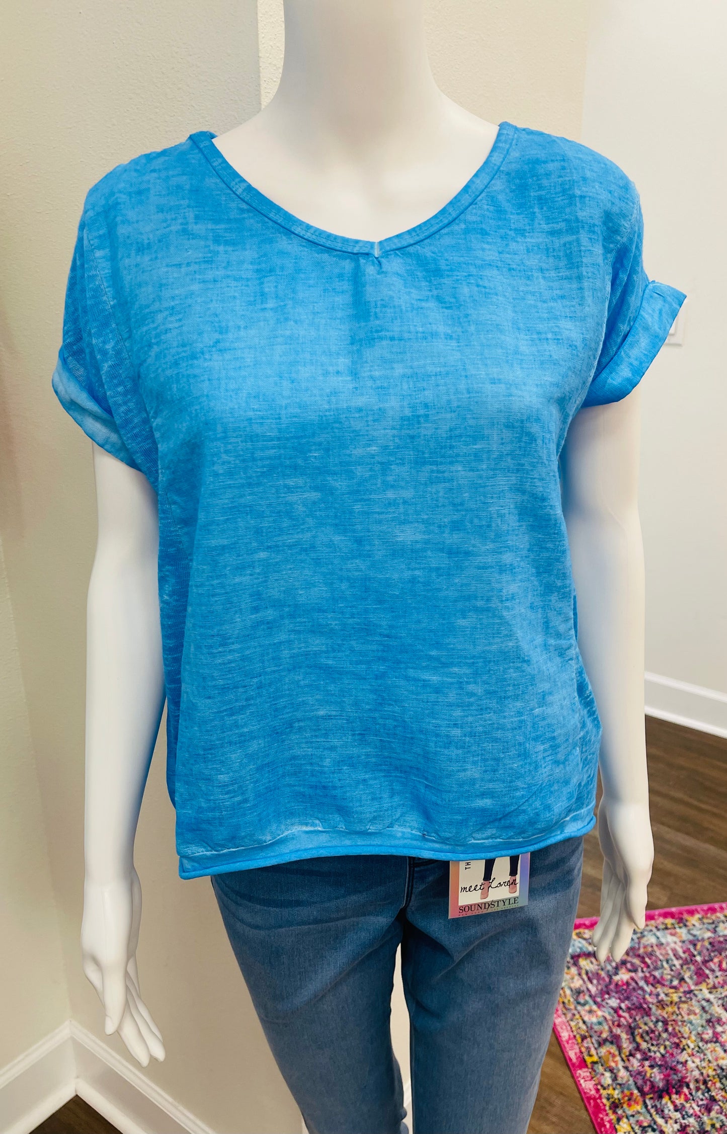 Sea Blue Linen Blend Tee